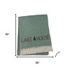 HomeRoots 55" X 70" Sage And White Cotton Blend Lake House Embroidered Throw Blanket with Fringe - 3 of 4