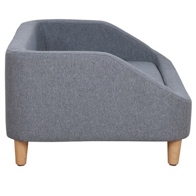 Gray Elevated Dog Sofa with Wooden Frame and Cushion