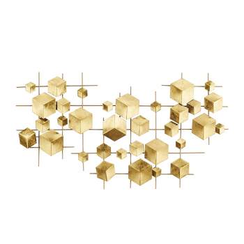 Metal Geometric 3D Cube Relief Wall Decor Gold - CosmoLiving by Cosmopolitan