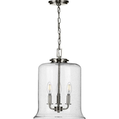 Winslett Brushed Nickel 17" Pendant with Seeded Glass Shade