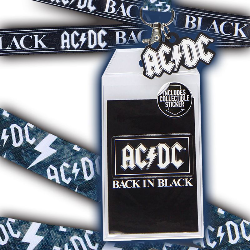 AC/DC Back In Black Reversible ID Lanyard Badge Holder With Rubber Logo Charm Black, 6 of 7