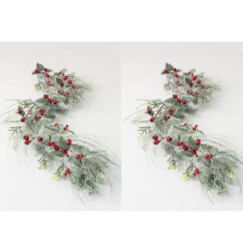 Sullivans 5'6" Artificial Iced Pine and Berry Garland Set of 2, Green