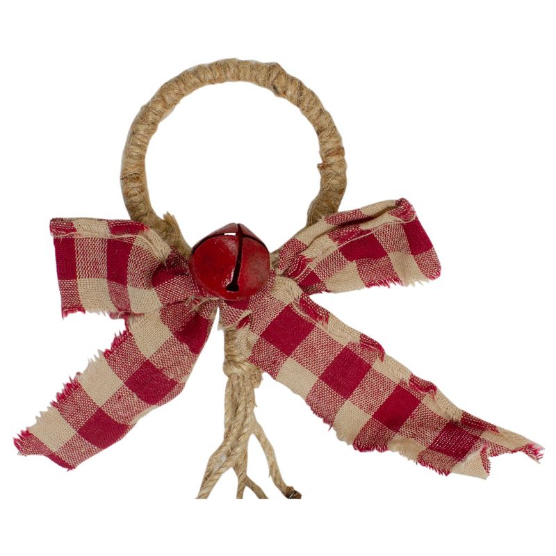 Northlight 15" Pine and Red Jingle Bell Christmas Door Hanger with Plaid Bow, 4 of 5