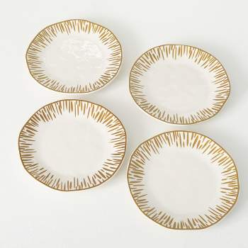 Sullivans Ornate Gold Trim Dinner Plates Set of 4, 10.25"L White