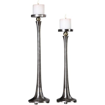 Elegance Reimagined Silver and Gold Iron Candleholders, Set of 2