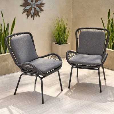Outdoor Lounge Chairs with Cushions Set of 2,Modern Wicker Patio Club Chairs with Iron Frame for Backyard,Deck,or Balcony–Maison Boucle