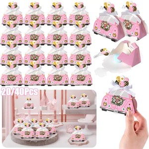 20 Pack Pink Wedding Car Favor Boxes with Ribbon for Candy, Bridal Shower Party Table Decorations - 1 of 4