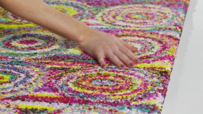 Colorful Abstract Red and Multi Shag Rug for Kids