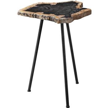 Uttermost Modern Rustic Iron Accent Table 16" Wide Aged Black Natural Wood Tabletop for Living Room Bedroom Bedside Entryway House