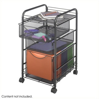 Steel Onyx Mesh File Cart with 1 File Drawer and 2 Small Drawers in Black-Safco