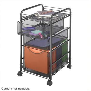 Steel Onyx Mesh File Cart with 1 File Drawer and 2 Small Drawers in Black-Safco