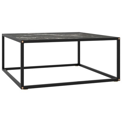 vidaXL Coffee Table Black with Black Marble Glass 31.5 in.x31.5 in.x13.8 in.