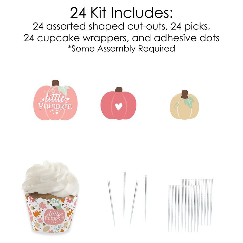 Big Dot of Happiness Girl Little Pumpkin - Cupcake Decoration - Fall Birthday Party or Baby Shower Cupcake Wrappers and Treat Picks Kit - Set of 24, 5 of 8