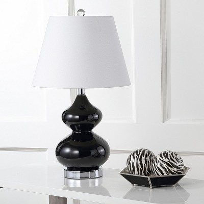 Eva 24" Black Glass Table Lamp Set with Cotton Shade