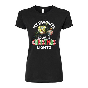 Women's - SpongeBob SquarePants - My Favorite Color Is Christmas Lights Juniors Fitted Graphic T-Shirt - 1 of 4