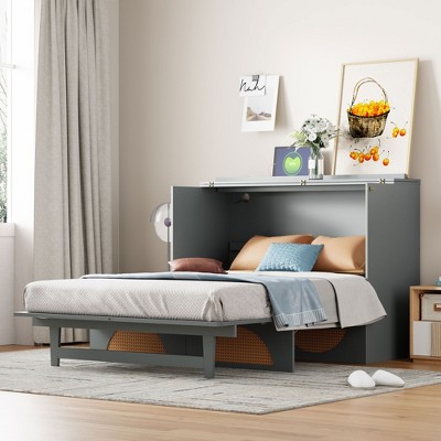 NicBex Full Size Murphy Bed 68.5" Wooden Frame Murphy Bed Morden Wall Bed with Top Shelf and 1 Spacious Drawer for Living Room