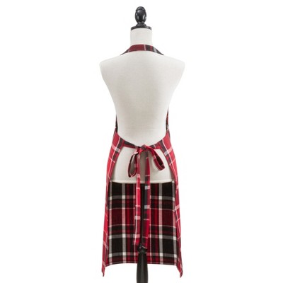 Classic Red Plaid Cotton Kitchen Apron, 24" x 36"