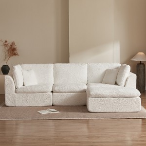 VASIP 110" L-Shaped Convertible Sectional Sofa with Ottoman, 3-Seater Cloud Modular Couch for Living Room,Warm White - 1 of 4