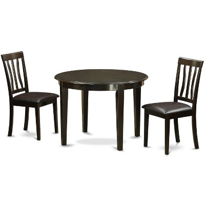 East West Furniture 3 Piece Dinner Table Set contain A Wooden Table and 2 Platinum Gray Faux Leather Person Chairs with Stylish Back- Linen White
