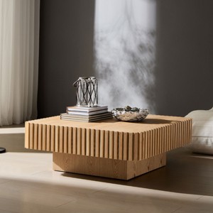 35" Modern Wooden Coffee Table,Side Table With Wood Veneer And MDF Pedestal,Square Coffee Table For Living Room,Bedroom-Coolbibila - 1 of 4