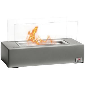 HOMCOM Tabletop Fireplace, 13" Concrete Alcohol Fireplace with Stainless Steel Lid for Indoor and Outdoor, 0.04 Gal Max 195 Sq. Ft., Light gray - 1 of 4