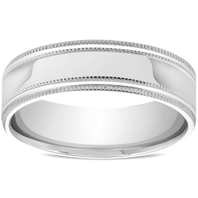 Pompeii3 Mens 10k White Gold 6mm Band High Polished Double Milgrain Accent Wedding Ring