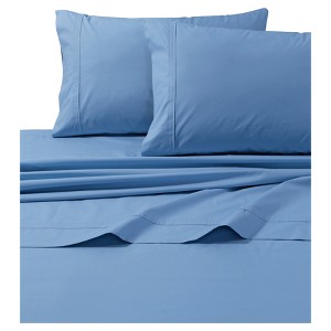 Cotton Percale Solid Sheet Set (Full) Sky Blue 300 Thread Count - Tribeca Living , Blue Blue