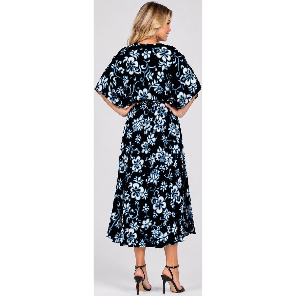LA LEELA Summer Rayon Blend Resortwear Caftan for Women Vacation Cruise Holiday Loungewear Maternity Friendly Maxi Dress 2X-3X Black Floral - thumbnail 2