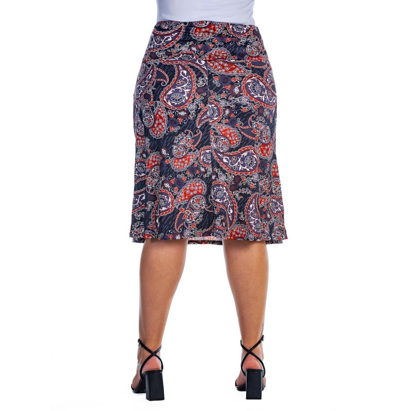 Womens Plus Size Grey Paisley Elastic Waist Knee Length Skirt, 3 of 5