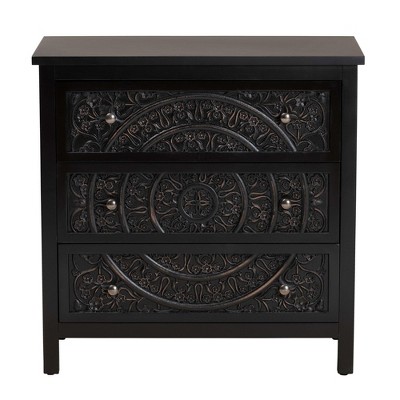 Yelena Traditional Black Wood 3-Drawer Storage Cabinet