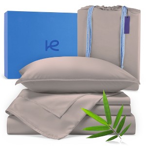 Kickoff Home Viscose from Bamboo Sheets Set 300 Thread Count 100% Organic Bamboo Viscose Cooling Bedding Sheets Hot Sleepers, Flat, Fitted, Pillowcase - 1 of 4