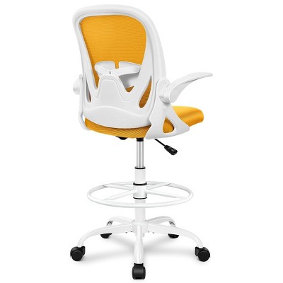 KERDOM Drafting Chair Tall Office Chair with Flip-up Armrests Executive Ergonomic Computer Chair, Yellow