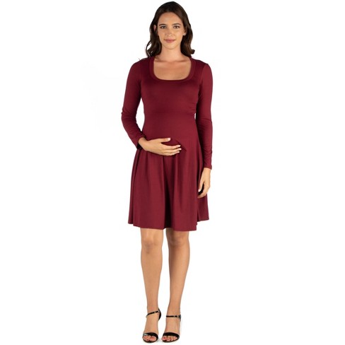 24seven Comfort Apparel Long Sleeve Flared Maternity Mini Dress - image 1 of 4