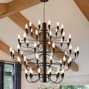 Baoure Black Farmhouse Candle Chandelier Round Rustic Modern Light Fixture High Ceiling Chandeliers 60 Light 40in for Living Room Dining Room Foyer - 1 of 4