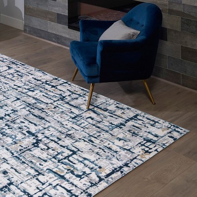 Blue and Gray Tufted Reversible Synthetic Runner Rug