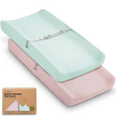 KeaBabies 2pk Soothe Changing Pad Covers for Girl, Boy, Organic Soft Cotton Contoured Diaper Changing Table Pad Covers