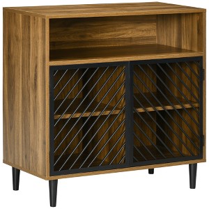 HOMCOM Industrial Kitchen Storage Cabinet, Sideboard Floor Accent Cabinet with Metal Doors and Adjustable Shelves for Living Room, Dark Wood Grain - 1 of 4