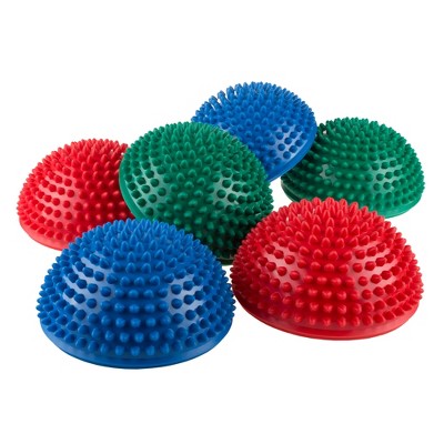 Toy Time Kid's Hedgehog-Style Balance Pods and Half Dome Exercise Stepping Stones - Set of 6, Red/Blue/Green