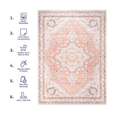 Peach Floral Medallion 8' x 10' Easy-Care Synthetic Area Rug