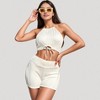 Anna-Kaci Women's Ribbed Knit Halter Crop Top with Front Tie Cutout and Matching High Waist Shorts Lounge Set - 3 of 4