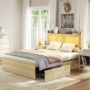 PAKASEPT Queen Bed Frame with Headboard - Rattan Platform Bed Frame with 4 Storage Drawers and harging Station and LED Light - 1 of 4