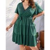 YESFASHION Women Plus Size Summer Dress V Neck Wrap High Waist Short Sleeve Ruffle Casual Midi Flowy A-line Boho Dresses - 3 of 4
