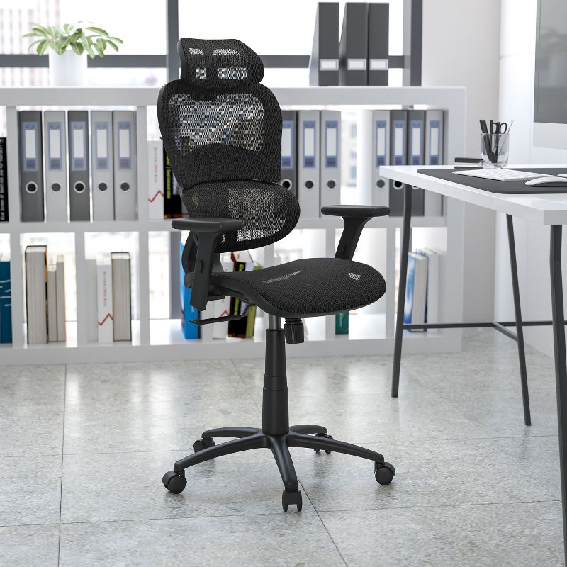 Flash Furniture Ergonomic Mesh Office Chair with 2-to-1 Synchro-Tilt, Adjustable Headrest, Lumbar Support, and Adjustable Pivot Arms, 3 of 15