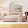 Okak Twin Size Daybed with Pop Up Trundle Upholstered Bed Sofa Bed Frame with Backrest for Living Room Bedroom Guest Room, Pink - 3 of 4