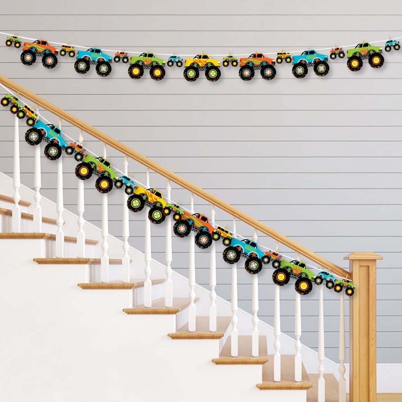Big Dot of Happiness Smash and Crash - Monster Truck - Boy Birthday Party DIY Decorations - Clothespin Garland Banner - 44 Pieces, 2 of 8