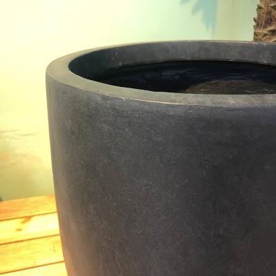 21.7" Tall Round Charcoal Concrete and Fiberglass Planter