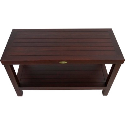 30" Woodland Brown Teak Wood Shower Bench with Shelf