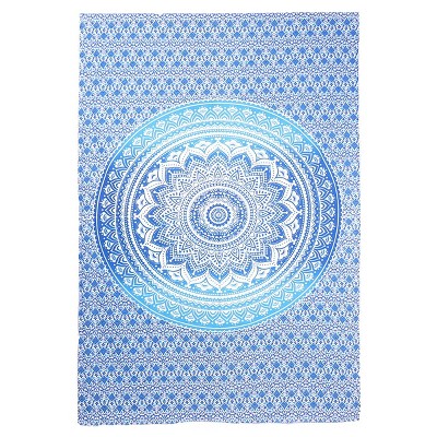 HomeRoots 80" X 56" Blue And White Mandala Cotton Hanging Tapestry