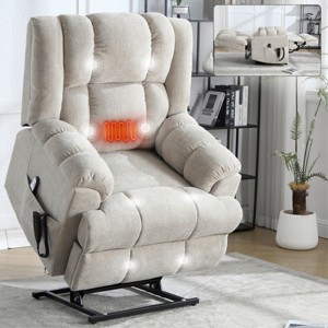 Chenille Power Lift Recliner Chair with Dual Motor & Heat Massage, Heavy Duty Electric Reclining Armchair for Elderly Support-Cuddlewood - 1 of 4