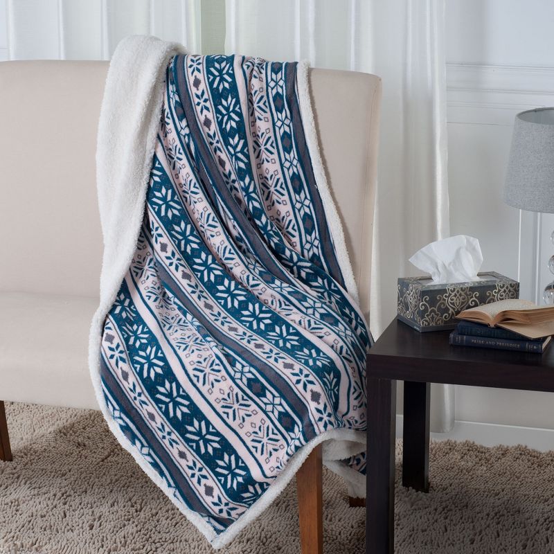 Hastings Home Fleece Blanket Throw – Blue and White, 50" x 60", 2 of 4